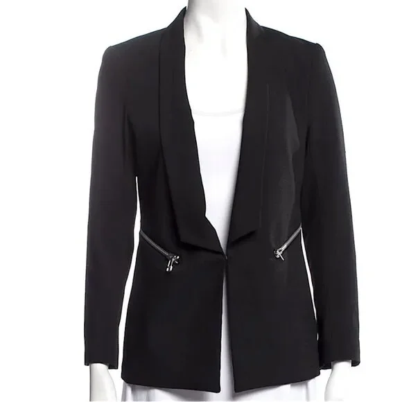 Veronica Beard Textured Black Blazer Jacket with Silver Zipper Detailing Size 0 - Picture 3 of 15
